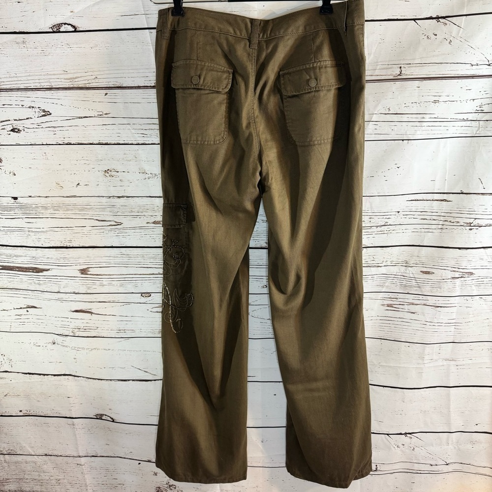 Coldwater Creek Tencel and Cotton Embellished Cargo Pants Olive Green Size 8 - Picture 2 of 10